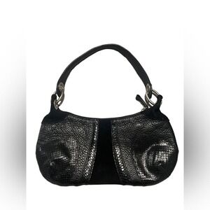 Banana Republic Black Purse Leather Shoulder Strap Zip Suede Accent